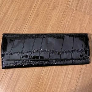 Big Buddha black patent leather crocodile clutch wallet